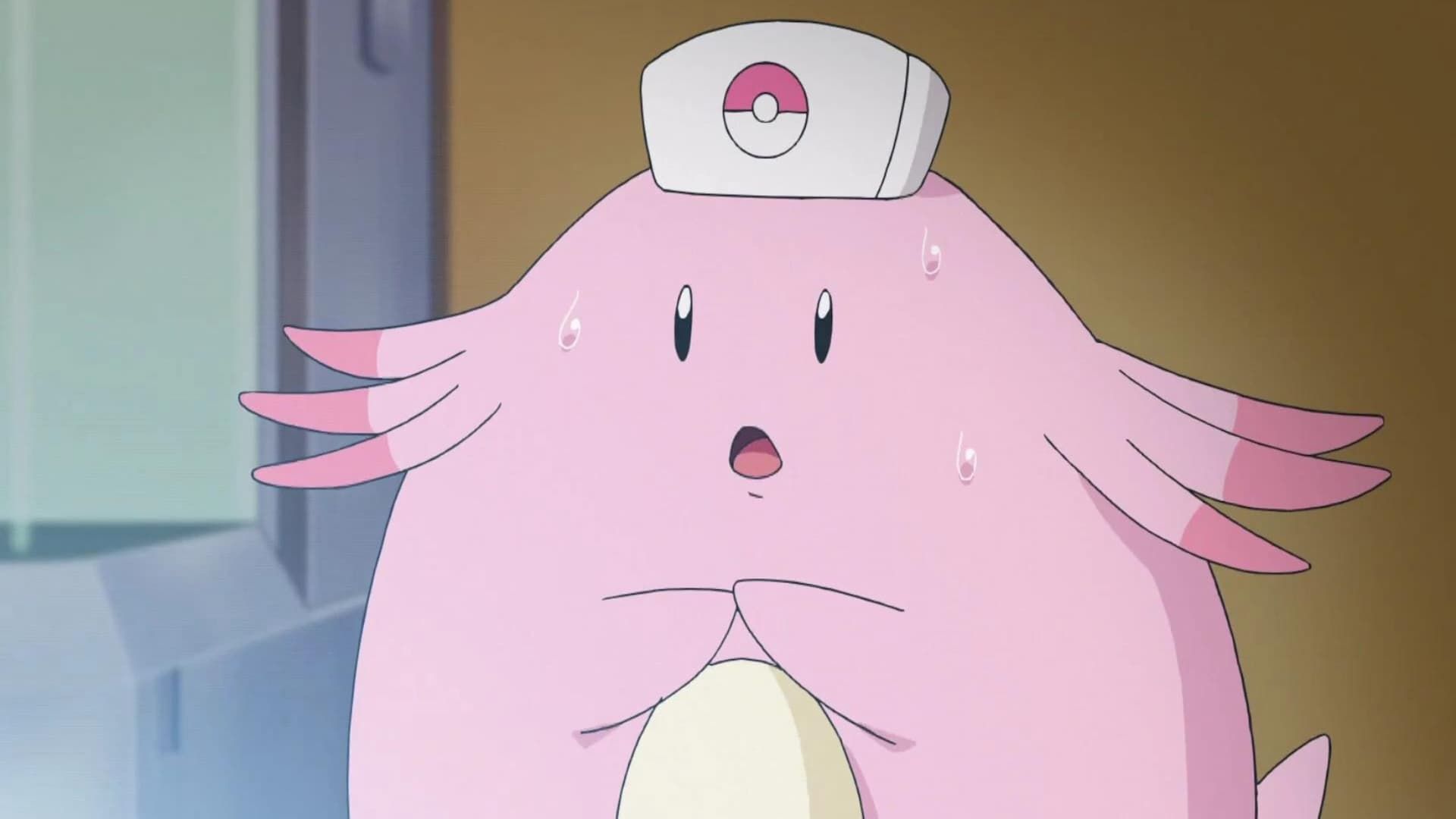 A nurse Chansey as it appears in the Pokémon anime.