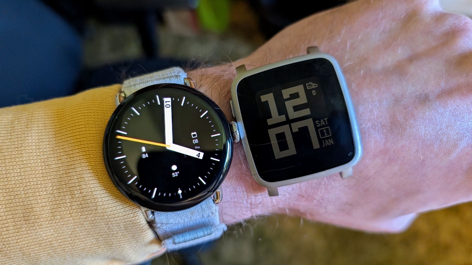 Pixel Watch 3 and Pebble Time Steel
