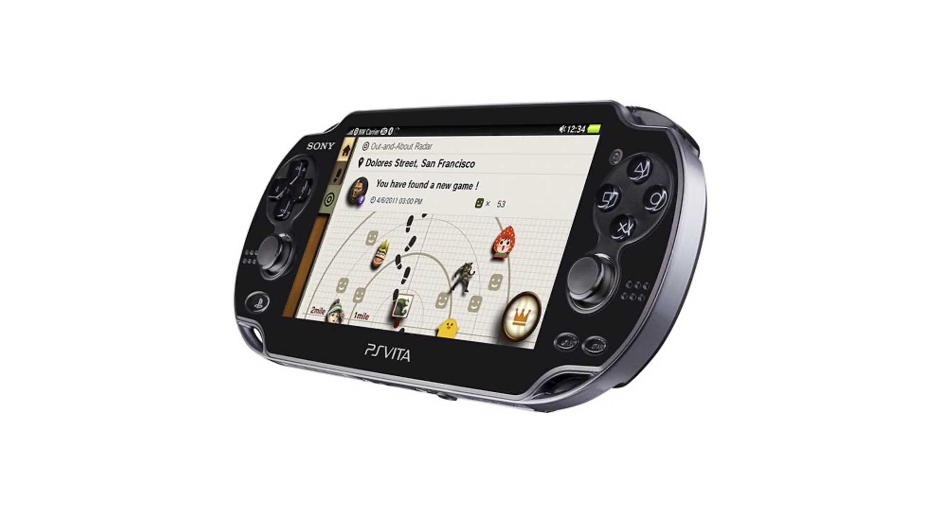 The PlayStation Vita from an angle playing a game.