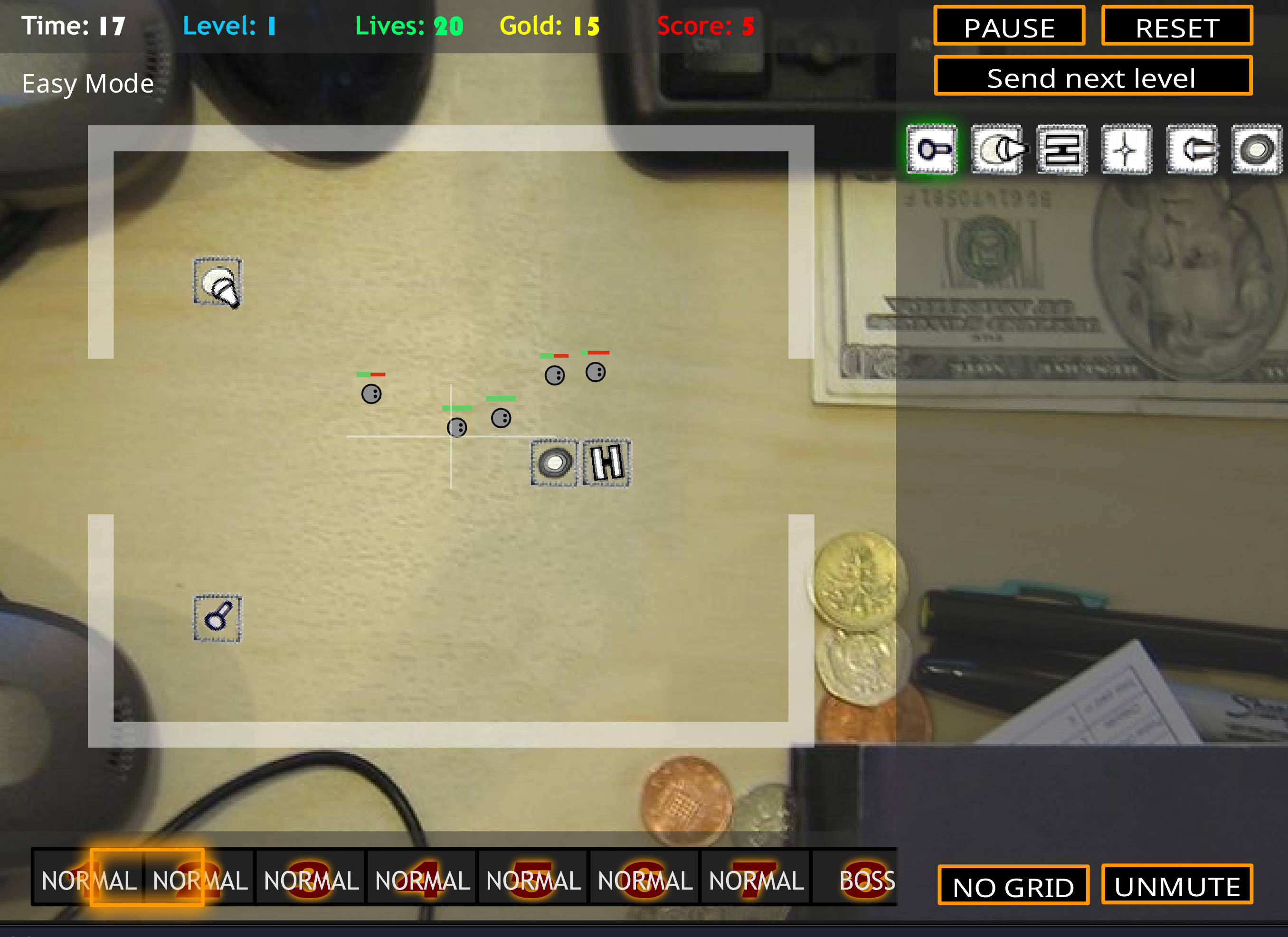 The starting level of Desktop Tower Defense.