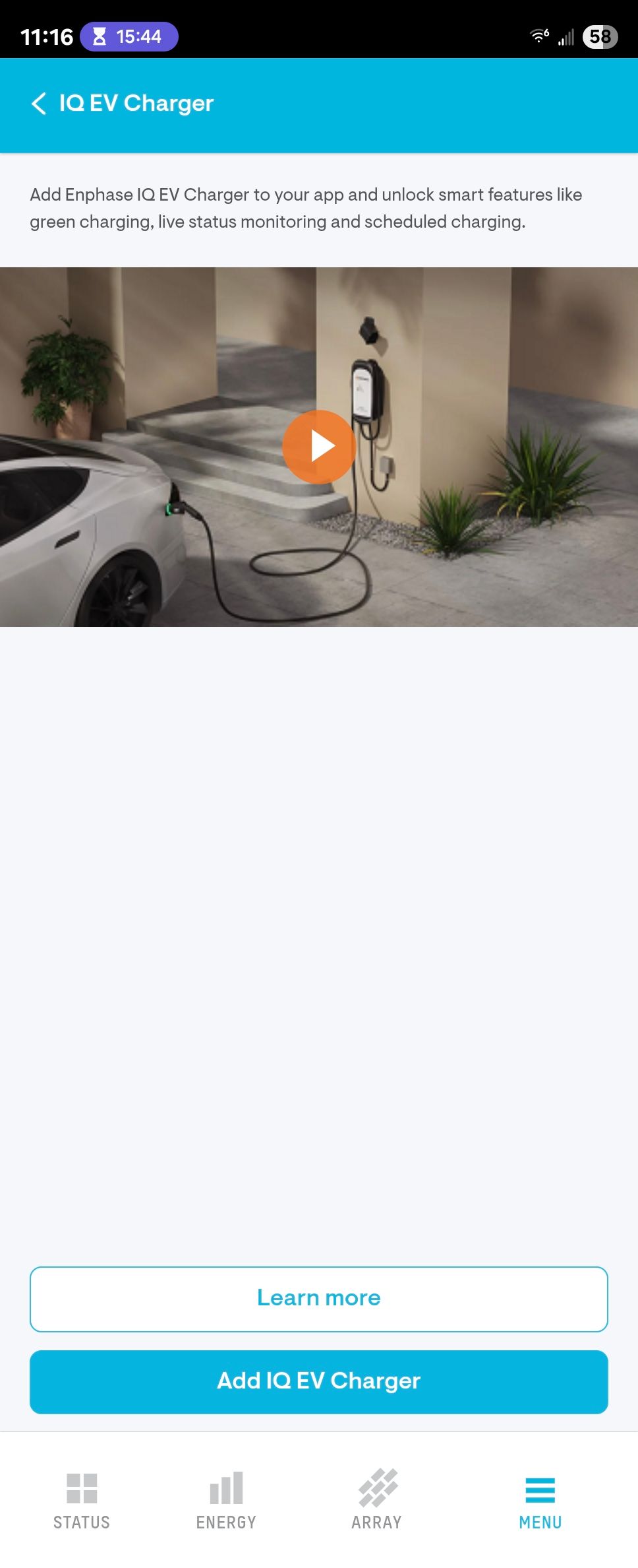Adding an EV charger in the Enlighten Android app. 