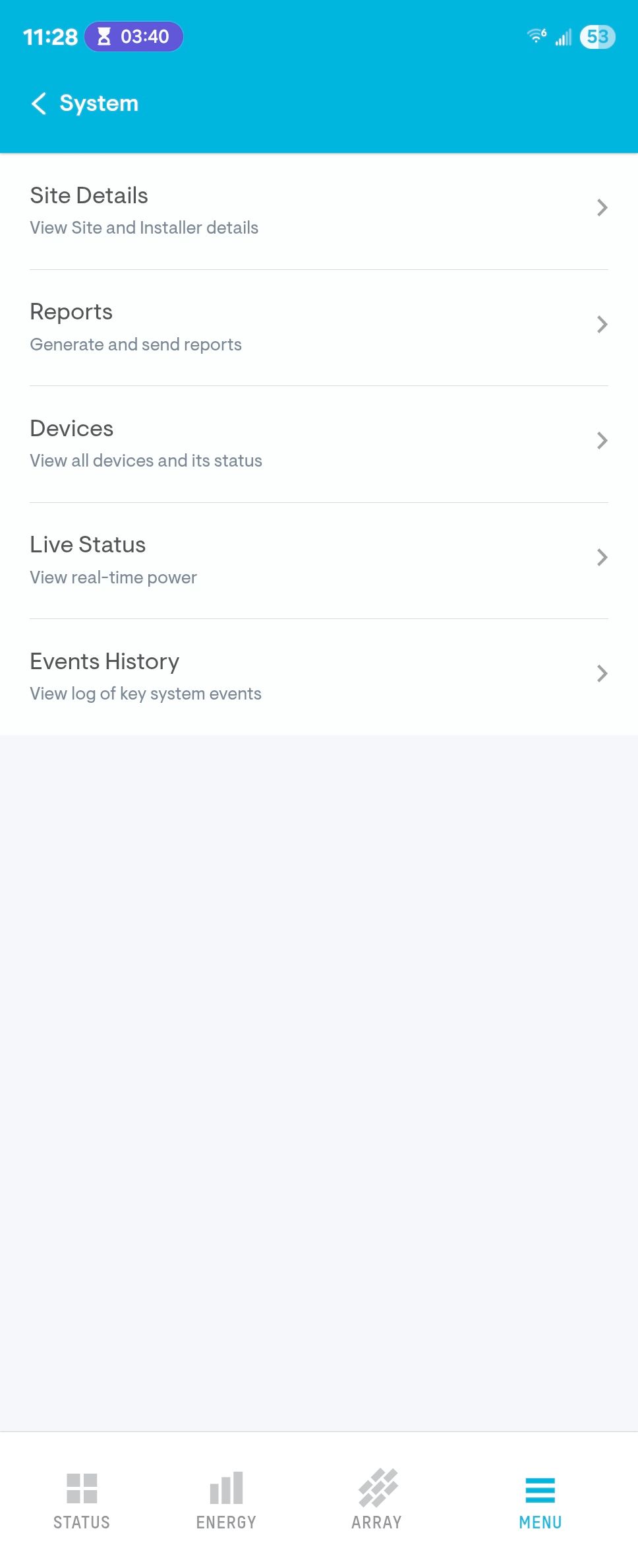 System details in the Enphase Enlighten Android app.