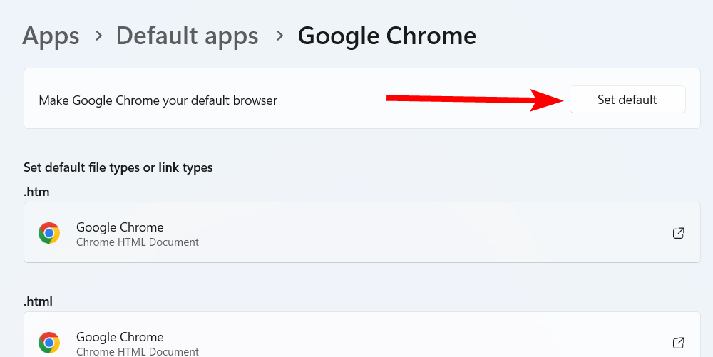 Setting default app on Windows.