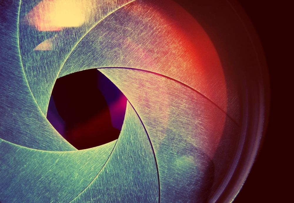 A stylized camera shutter. 
