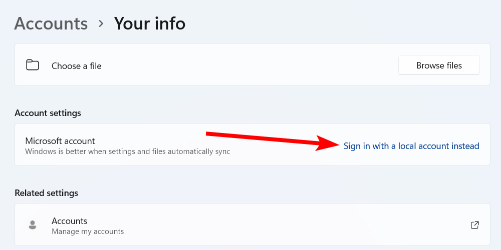 Signing in with a local account on Windows 11.