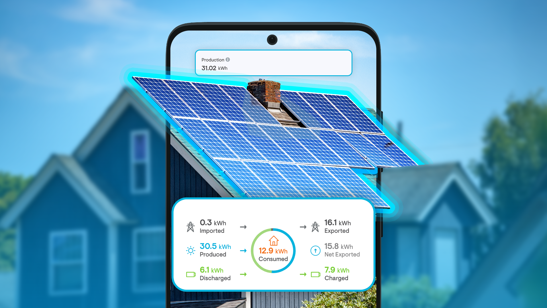 Solar panels on a house being monitored by an app.
