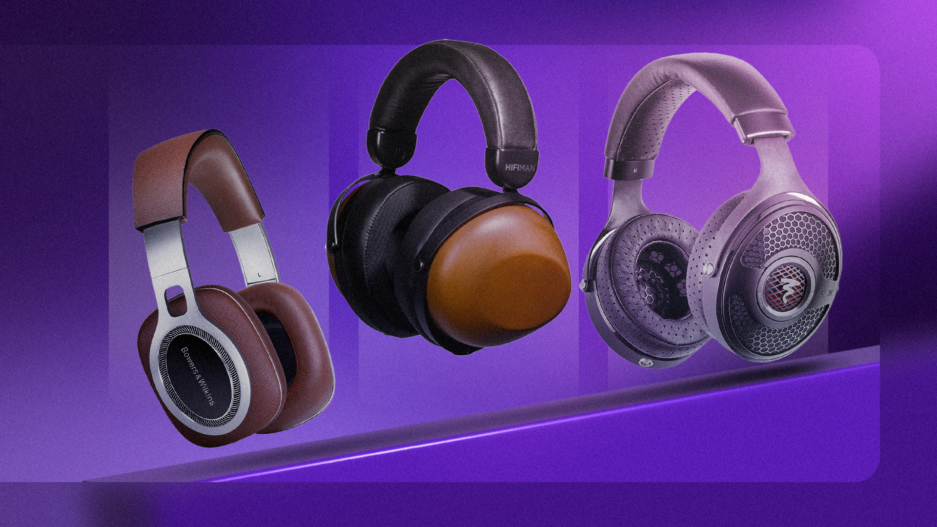 Some headphones side by side in a minimalist setting.