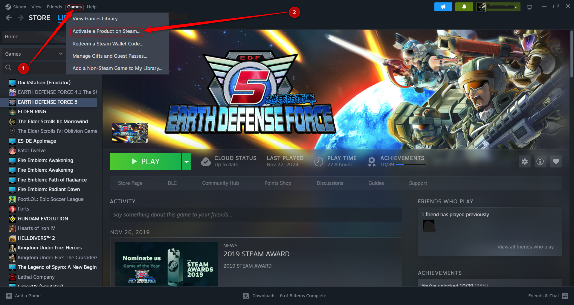 Instructions on how to redeem a digital game key on Steam.