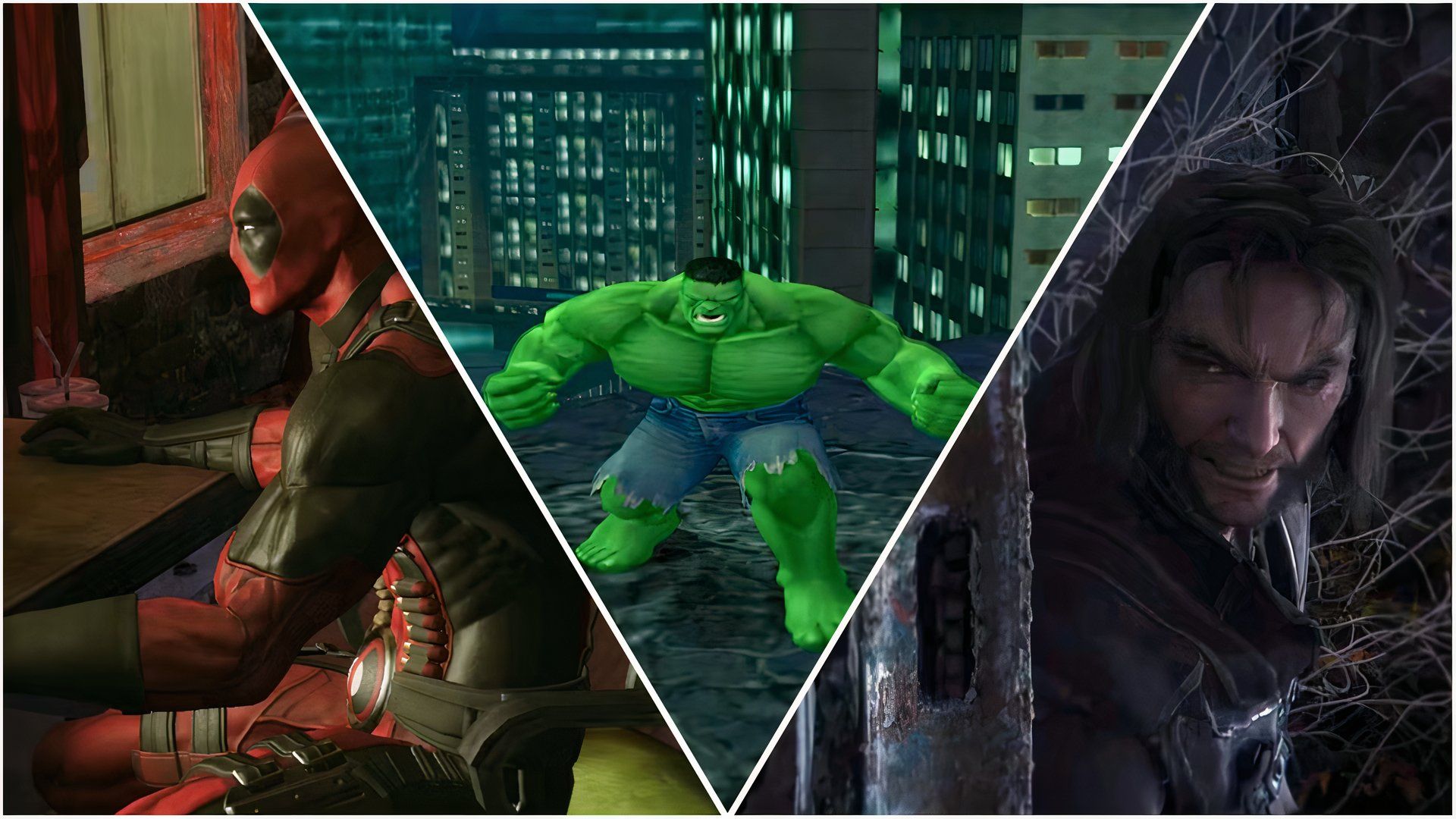 Mosaic of deadpool, wolkverine, and the incredible hulk