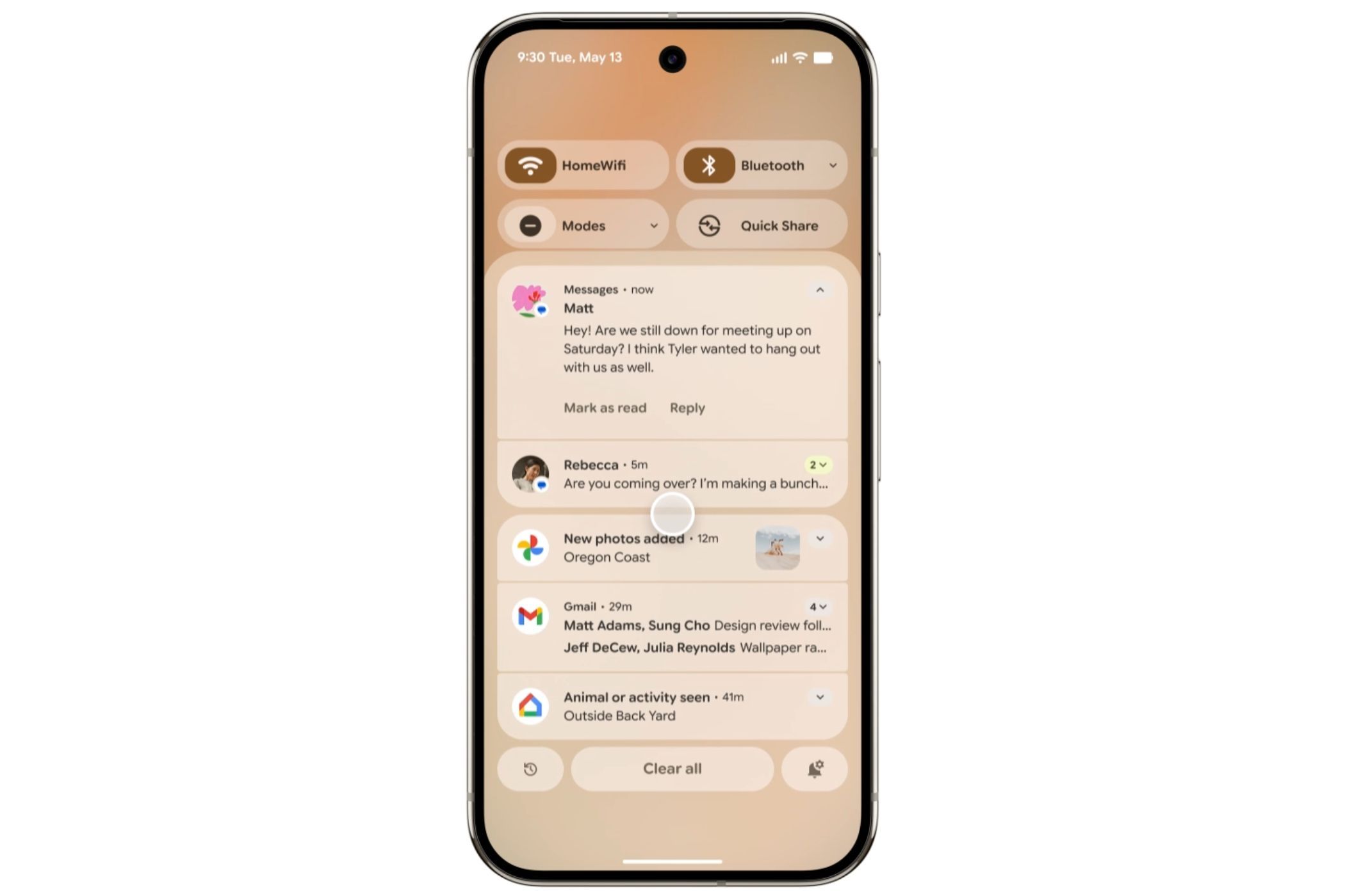 The new notification panel design with Material 3 Expressive