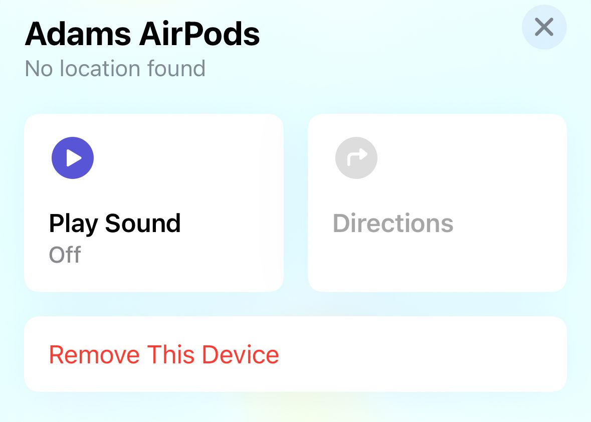 The Play Sound icon for AirPods in the Find My app on an iPhone.